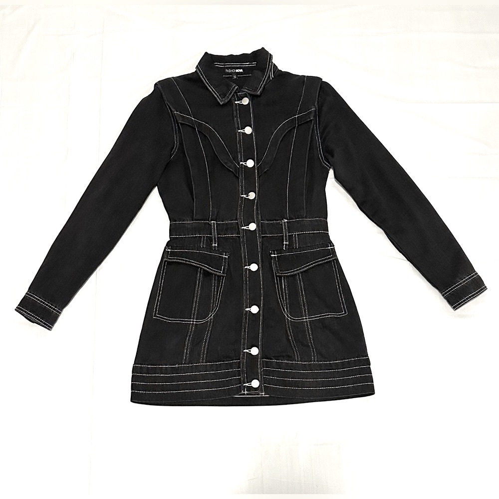 Fashion Nova ROUND 'EM UP LONG SLEEVE DENIM MINI DRESS